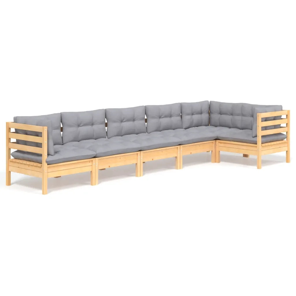 Set Divani da Giardino 6 pz con Cuscini Grigi Massello di Pino 3096393