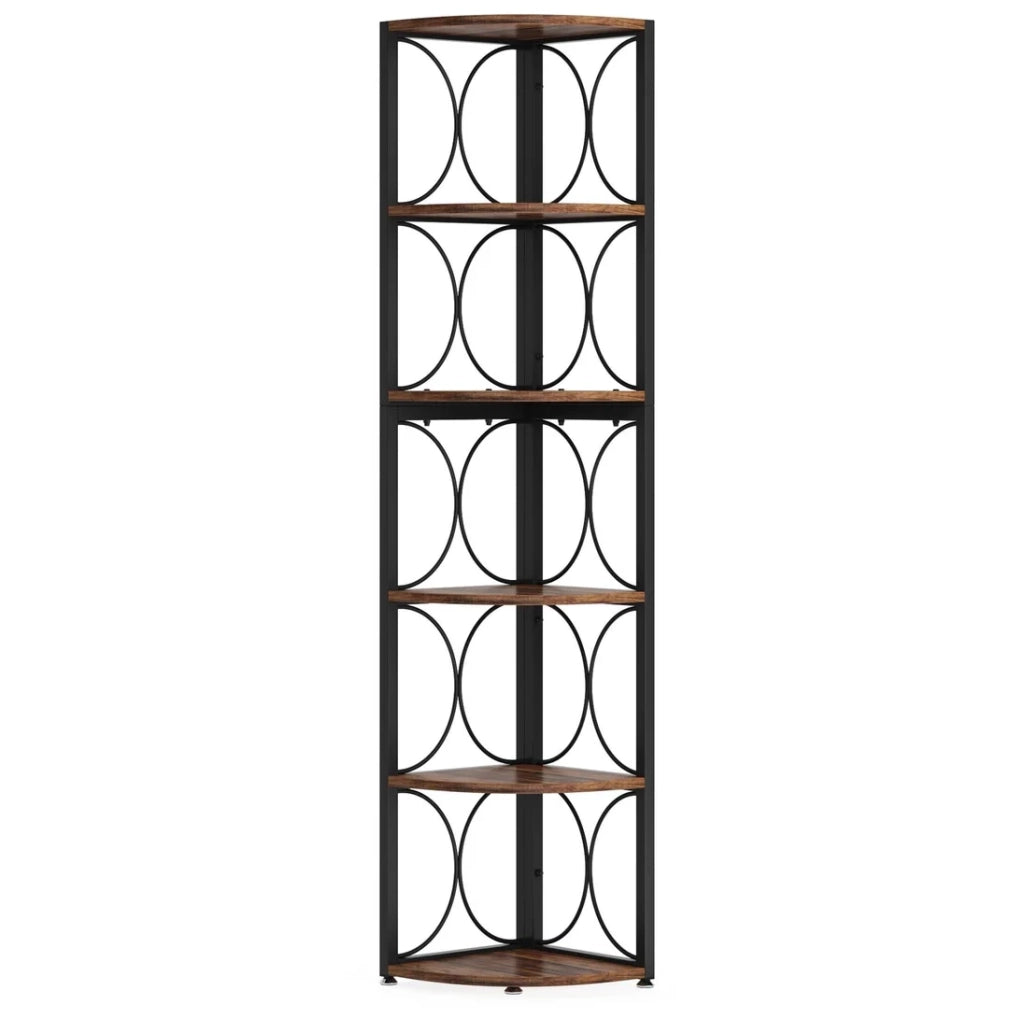 Scaffale angolare da terra a 6 ripiani in metallo e legno