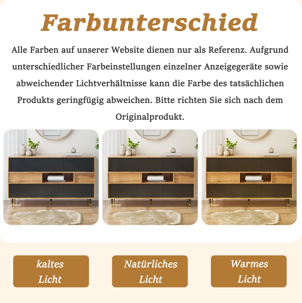 Credenza bicolore 140 cm con 2 cassetti e vani contenitore