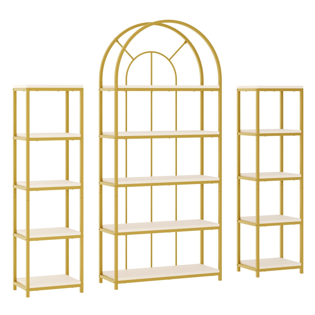 Libreria modulare a 3 elementi con ripiani in MDF e struttura in acciaio dorato, bianca, 163 × 30 × 184 cm