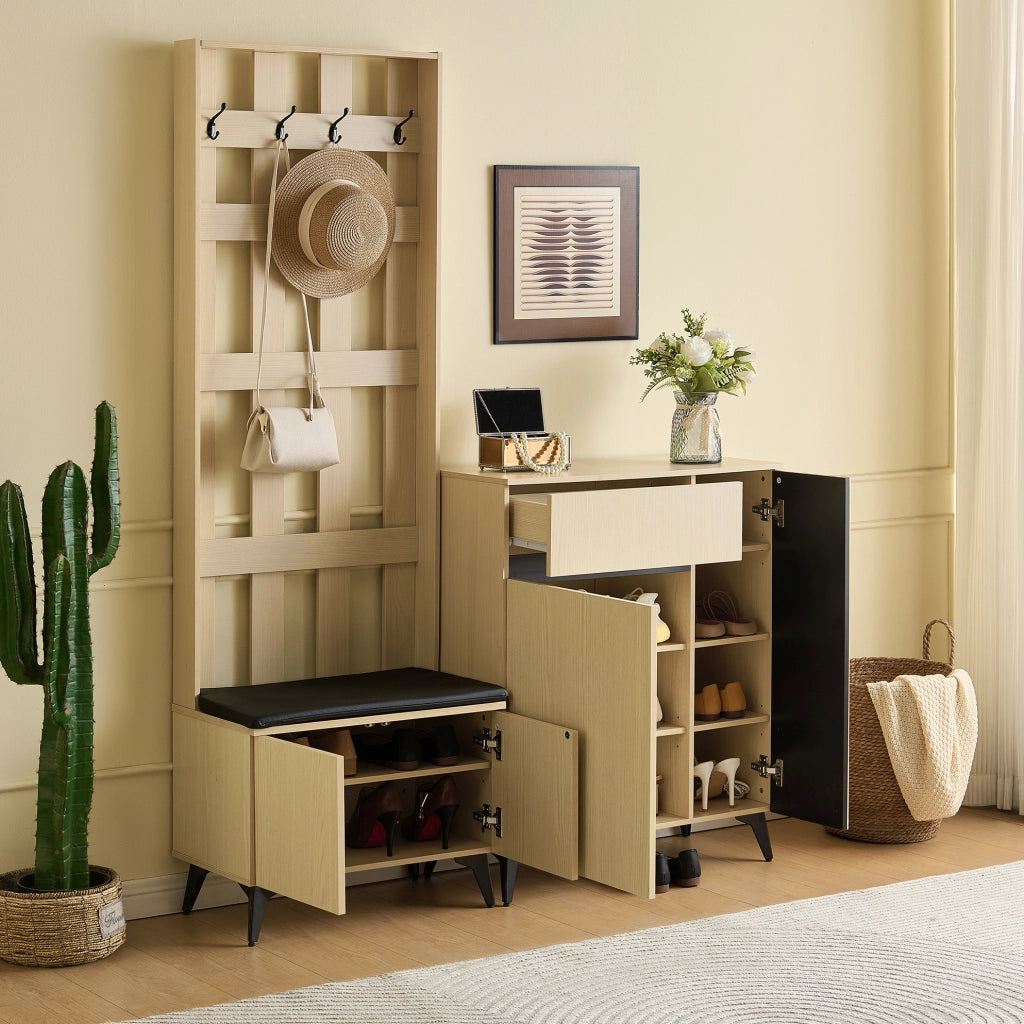 Set guardaroba con panca e mobile portascarpe in MDF