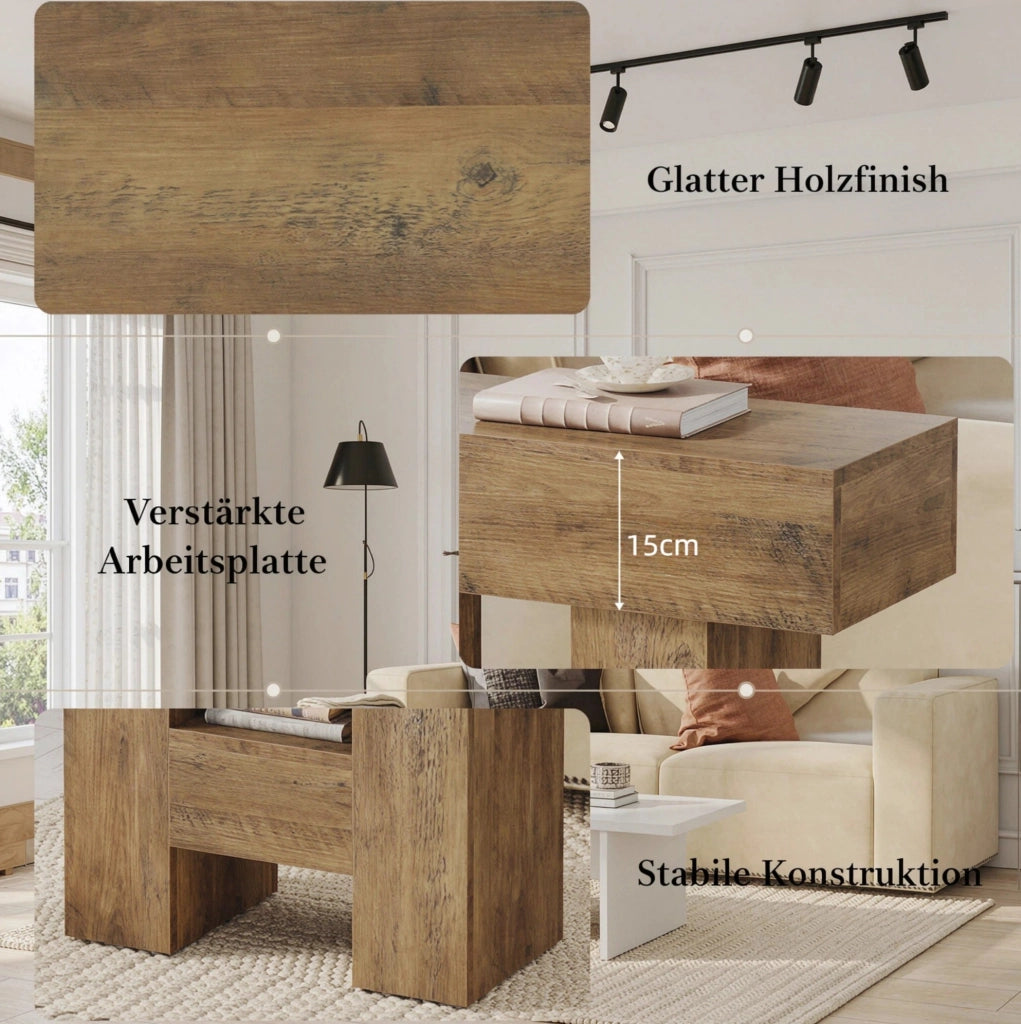 Tavolino stretto multifunzione in MDF con doppio ripiano, per soggiorno e camera da letto, colore naturale