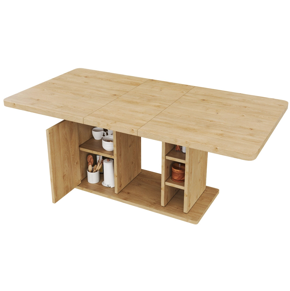 Tavolo da Pranzo Estendibile 140/180x80 cm con Spazio Portaoggetti in MDF, Colore Rovere