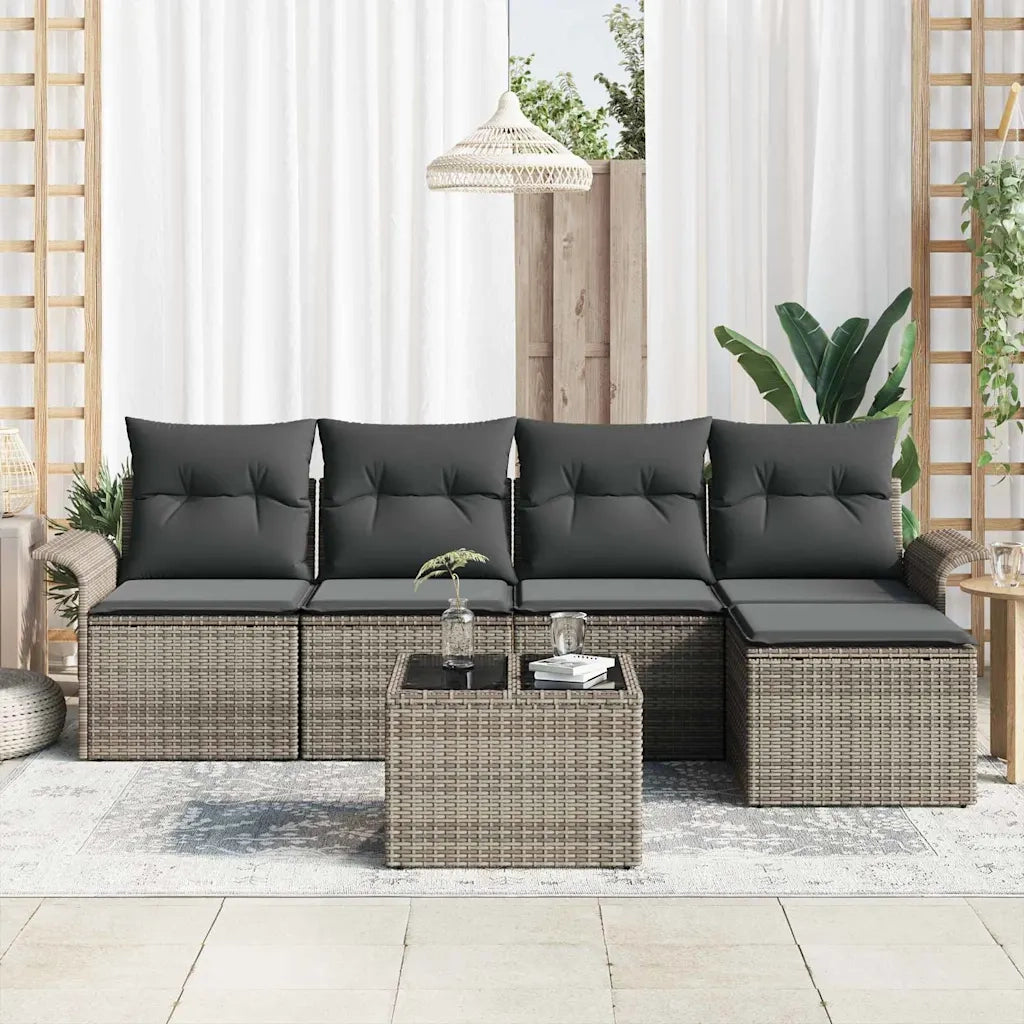 Set Divano da Giardino con cuscino 6 pcs Grigio polyrattan