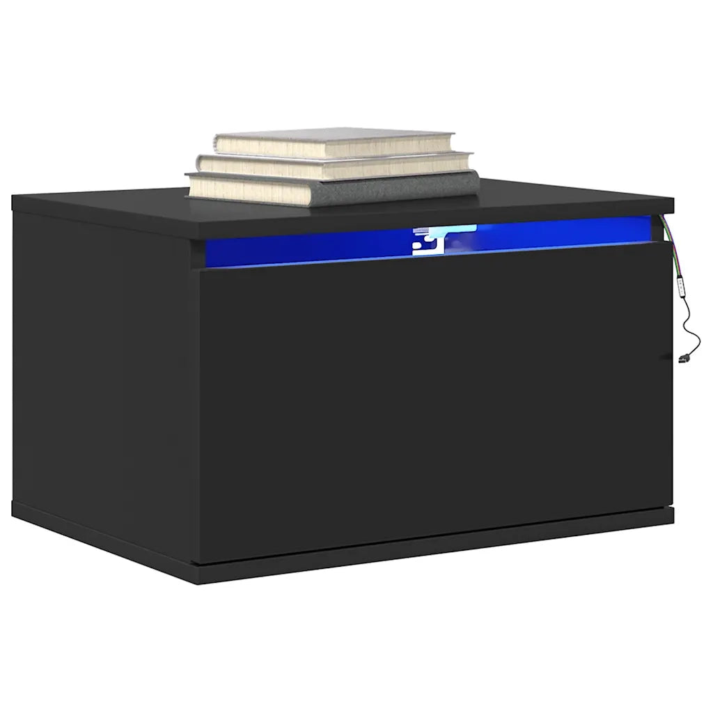 Comodini a Parete con Luci LED 2 pz Neri 836829