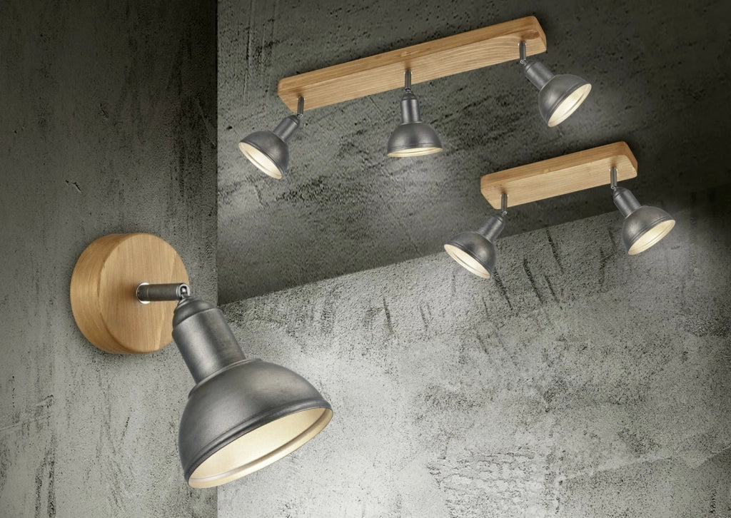 Applique da parete Delhi 3 luci E14 legno/nichel Trio
