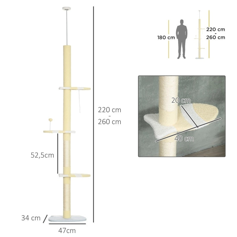 Tiragraffi per gatti regolabile 220-260 cm giallo