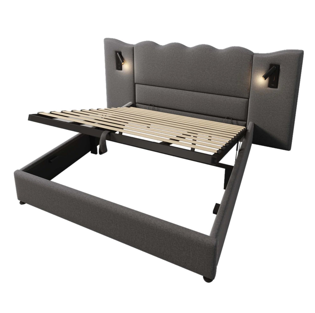 Letto contenitore matrimoniale 180x200 cm grigio con luce LED e porte USB
