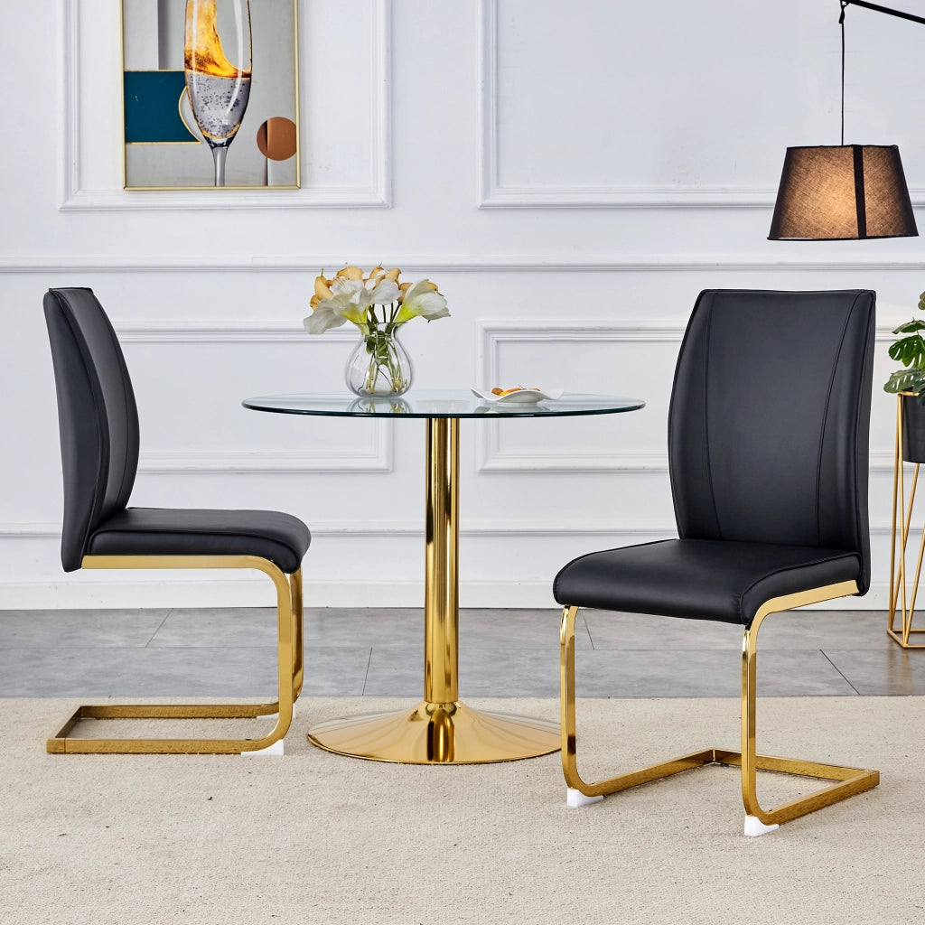 Set di 2 sedie da pranzo in ecopelle bianca con gambe in metallo nero e schienale da 50 cm