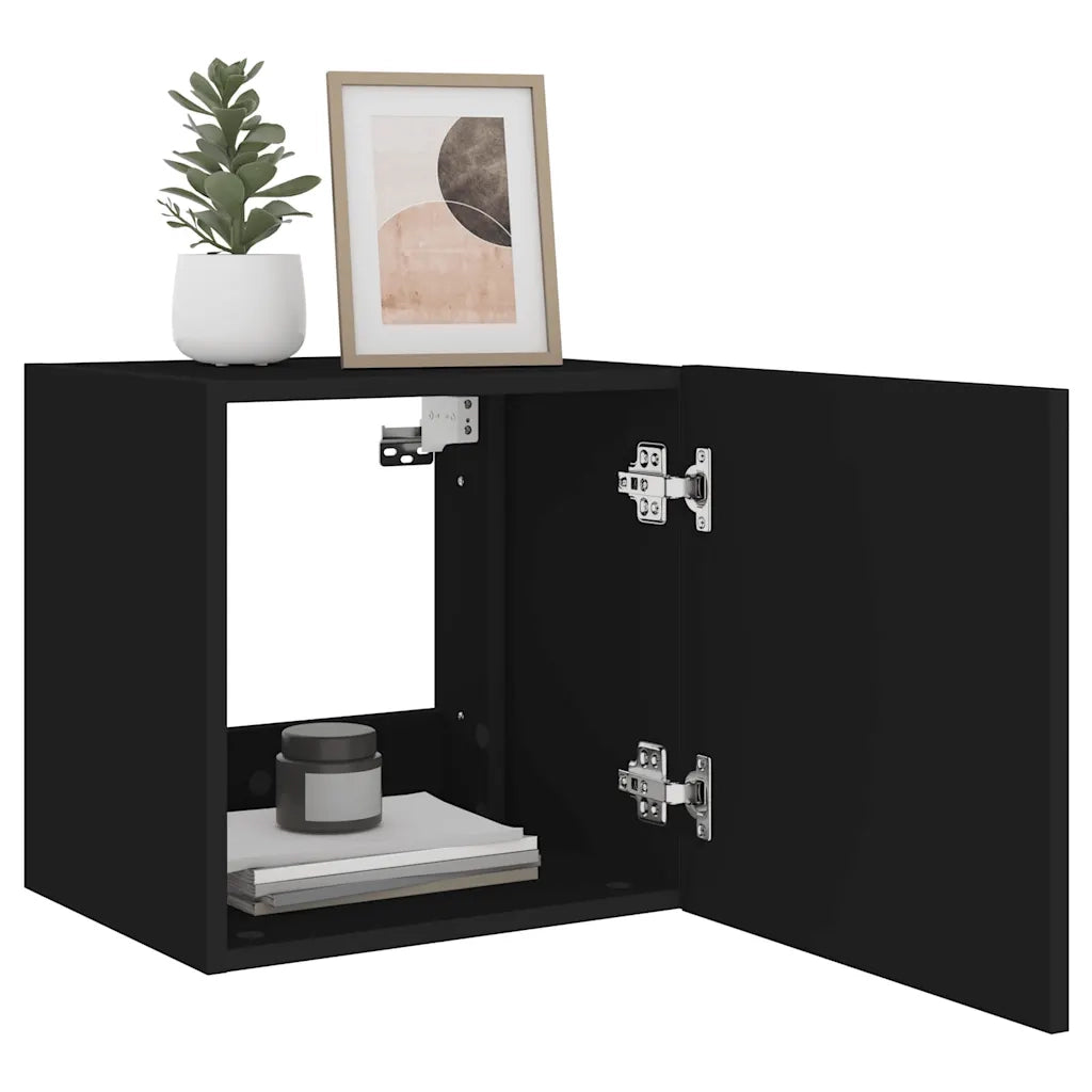 Mobile TV a Parete con Luci LED-Mobile TV a Muro Nero 40,5x35x40 cm
