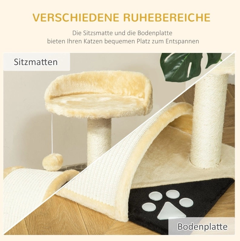 Tiragraffi per gatti beige con ponte in sisal e pallina