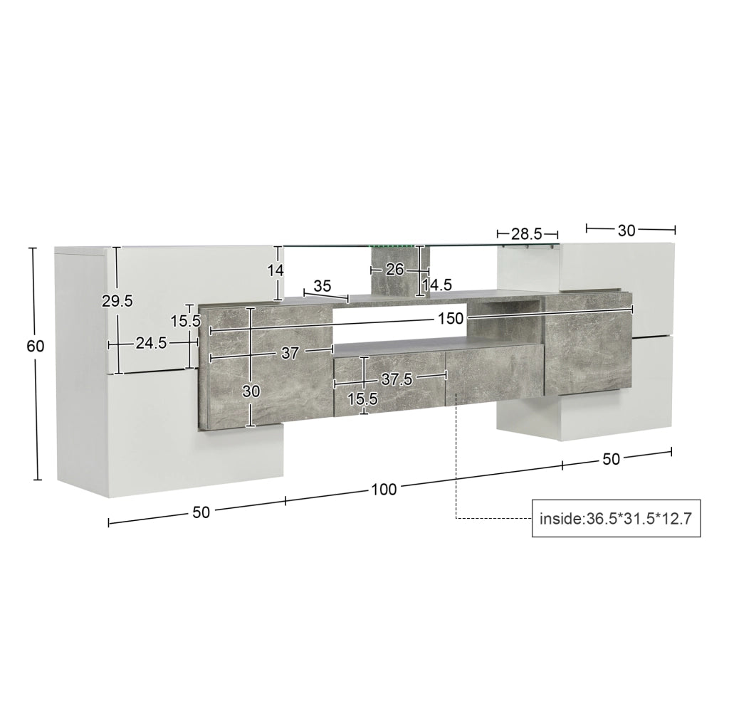 Mobile TV 200x35x60 cm con LED multicolore controllabile tramite app in MDF grigio