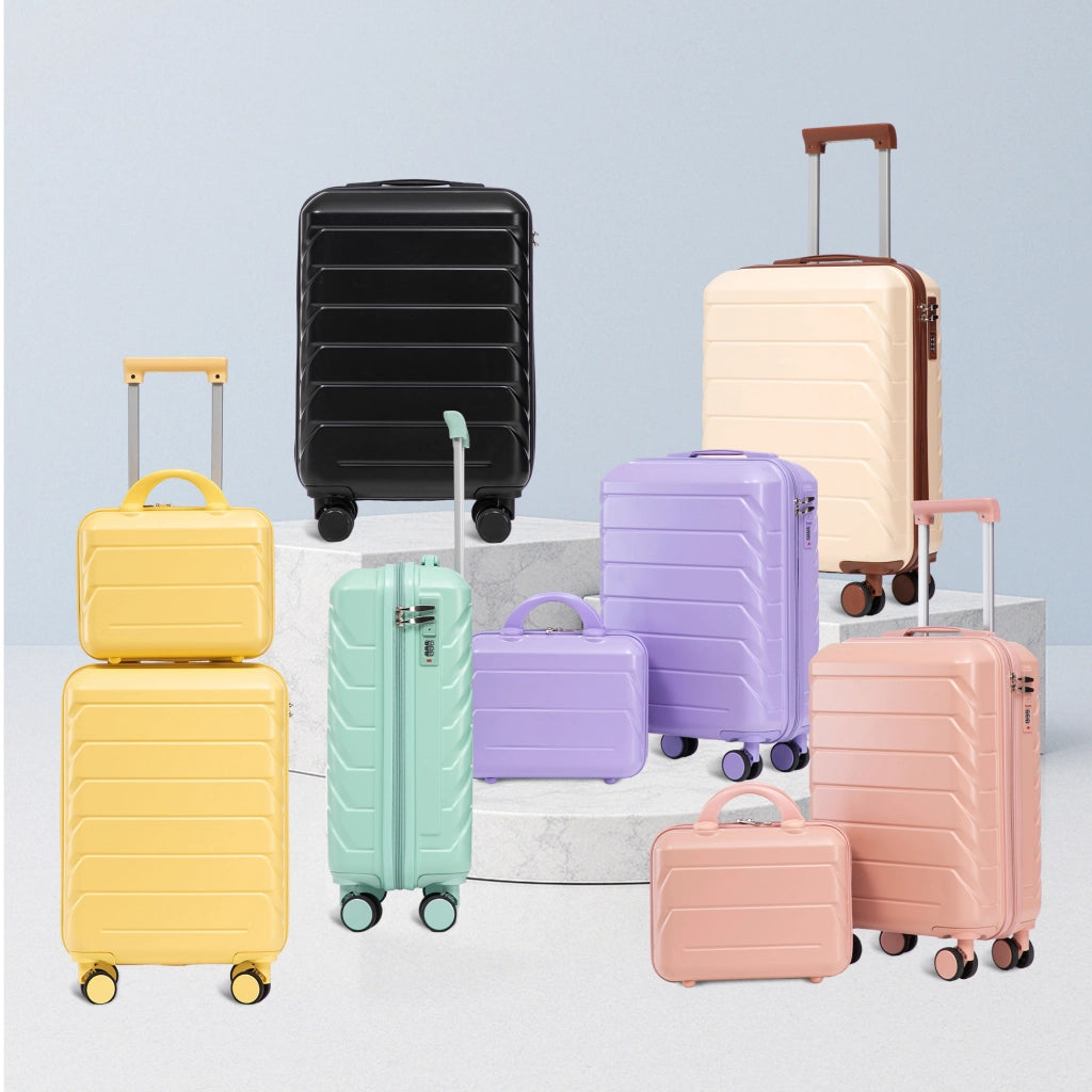 Set di valigie rigide 2 pezzi in ABS giallo con trolley da 19 pollici e beauty case rimovibile da 14 pollici