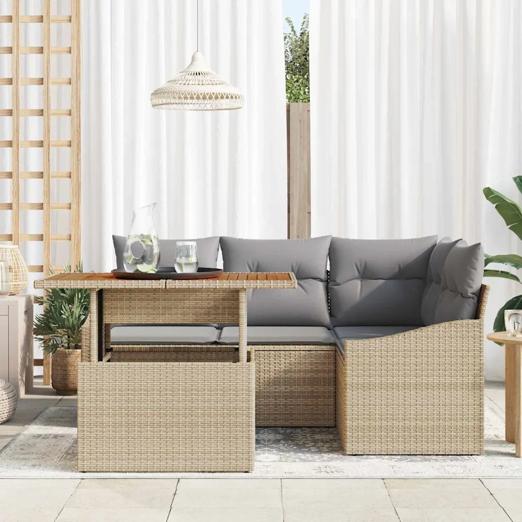 Set Divano da Giardino 5 pcs Beige Poly Rattan