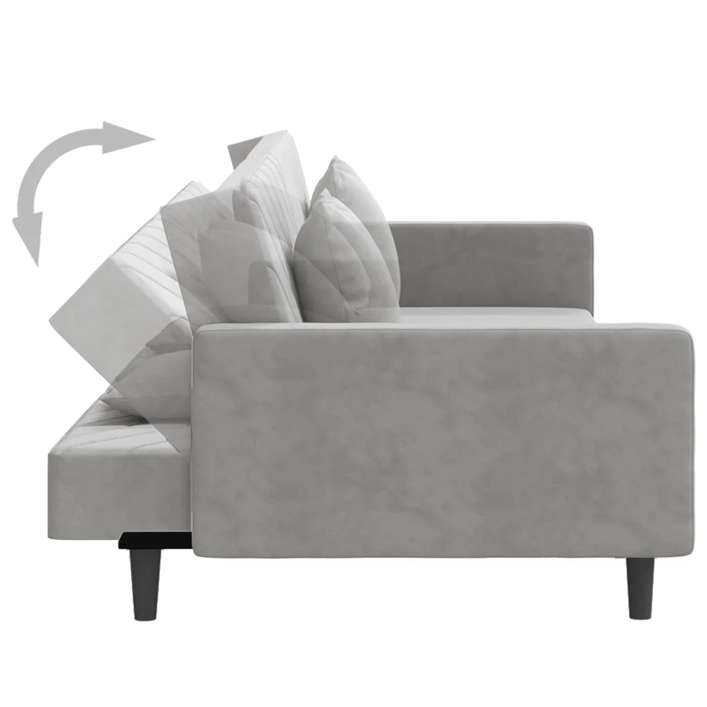 Divano letto | Sof¨¤ letto | Letto singolo a 2 Posti con 2 Cuscini Grigio Chiaro in Velluto
