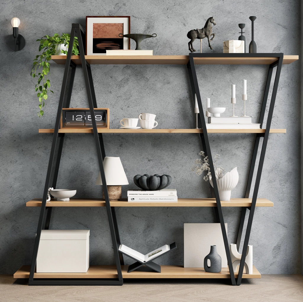 Scaffale a pavimento 158x35x166 cm con 4 ripiani in MDF e struttura in ferro nero