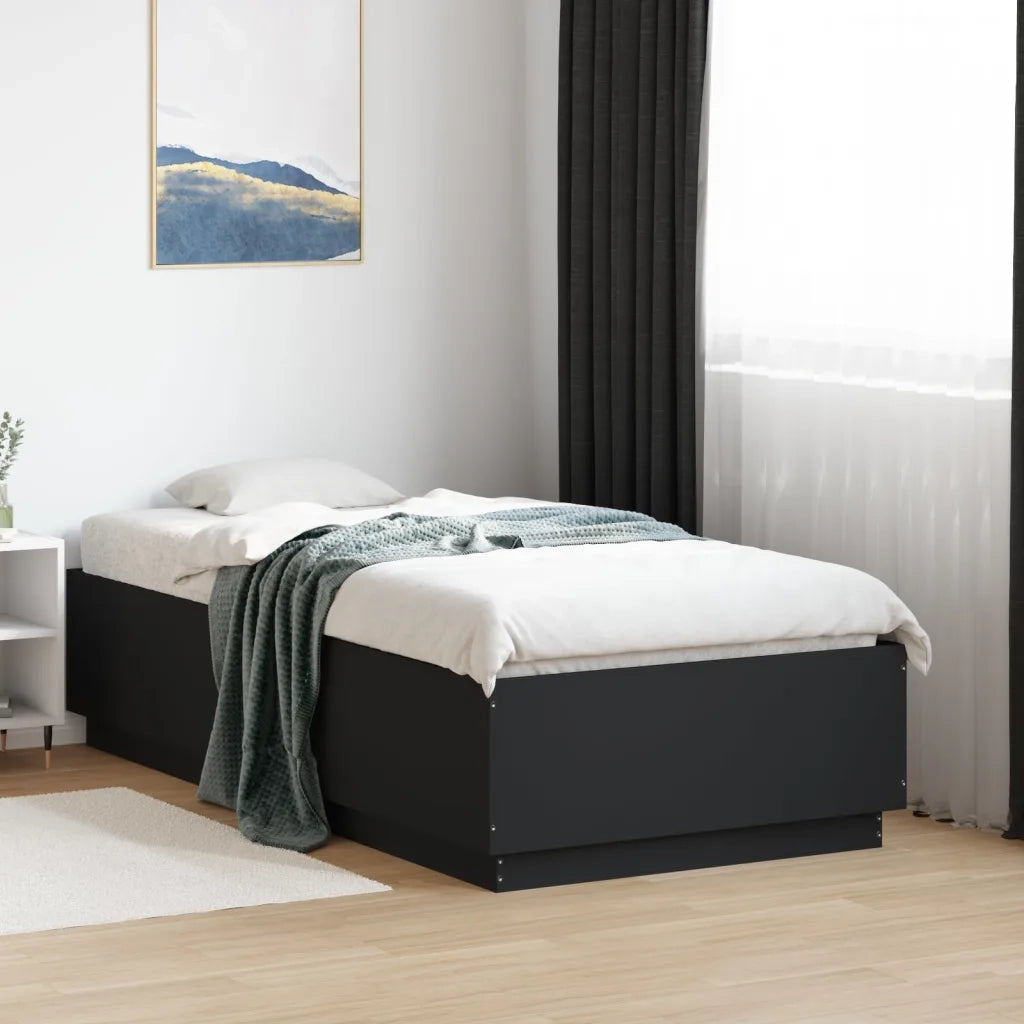 Letto singolo | Letto per adulti | Giroletto con Luci LED Nero 75x190 cm in Legno Multistrato