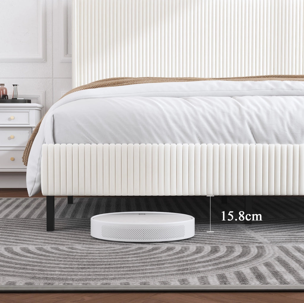 Letto imbottito 140x200 cm in velluto a coste beige