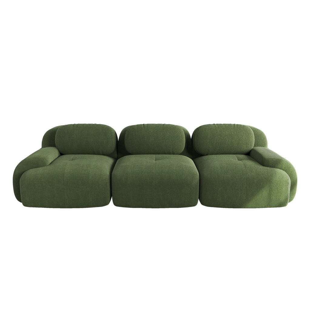 Divano 3 sedili modulari 298x103x75 cm; senza struttura; braccioli ergonomici; rivestimento ad alta elasticità; antiscivolo; velluto a coste; verde