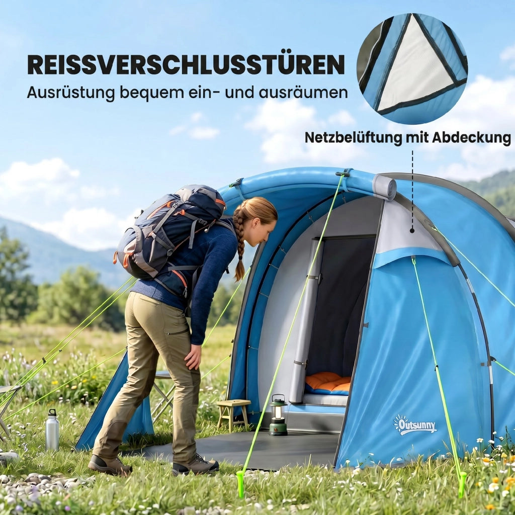 Tenda da campeggio 2 persone con anticamera e zona notte impermeabile azzurro 426 x 206 x 154 cm
