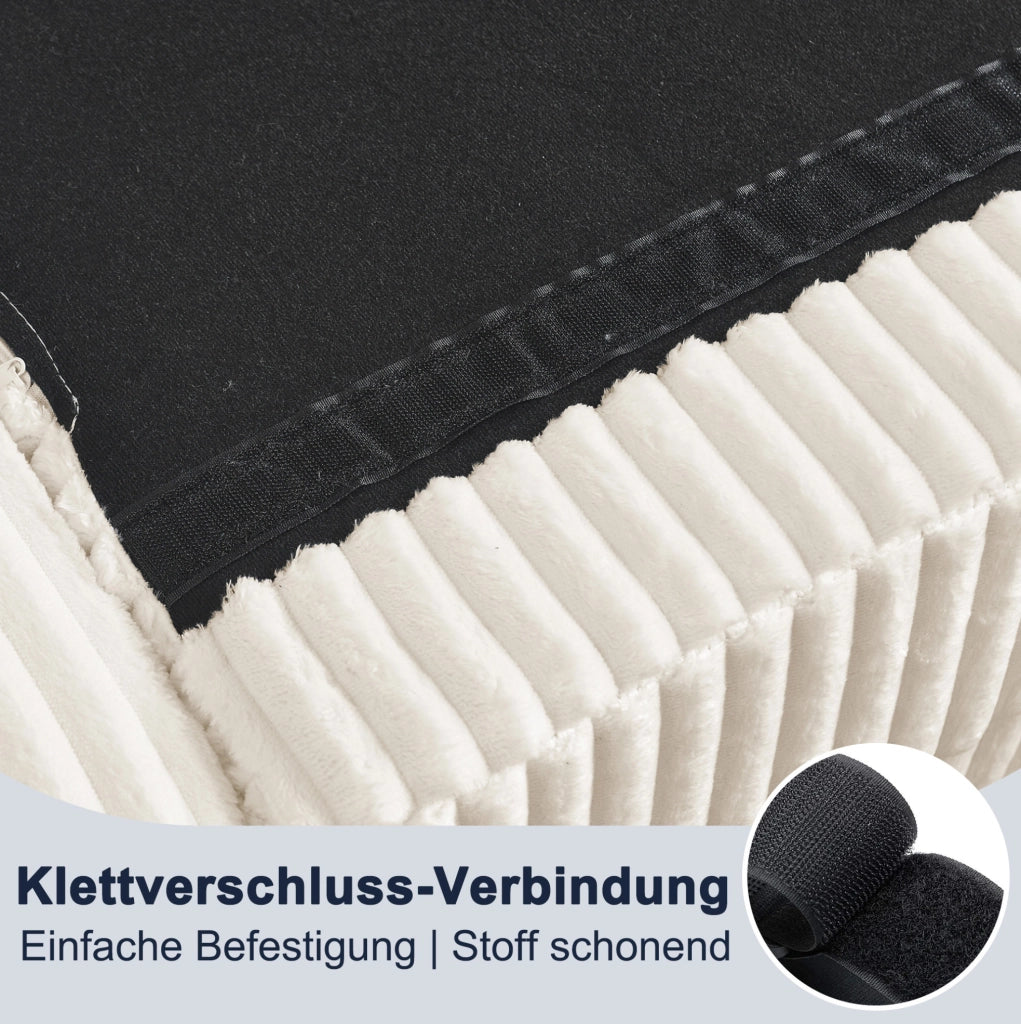 Divano angolare a L 4 posti in velluto a costine beige con pouf ovale modulare e 2 cuscini