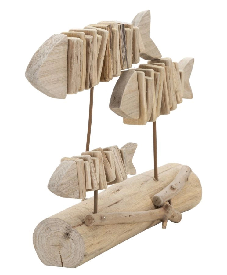 Decorazione Pesci Nature 37x10x24 cm in Tanoak