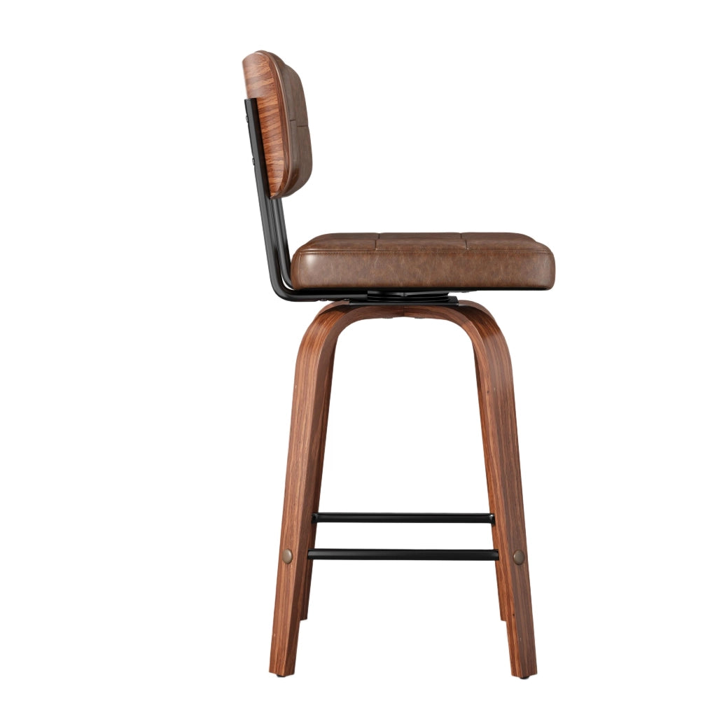 SGABELLO DA BAR con schienale ergonomico, noce, PU e legno