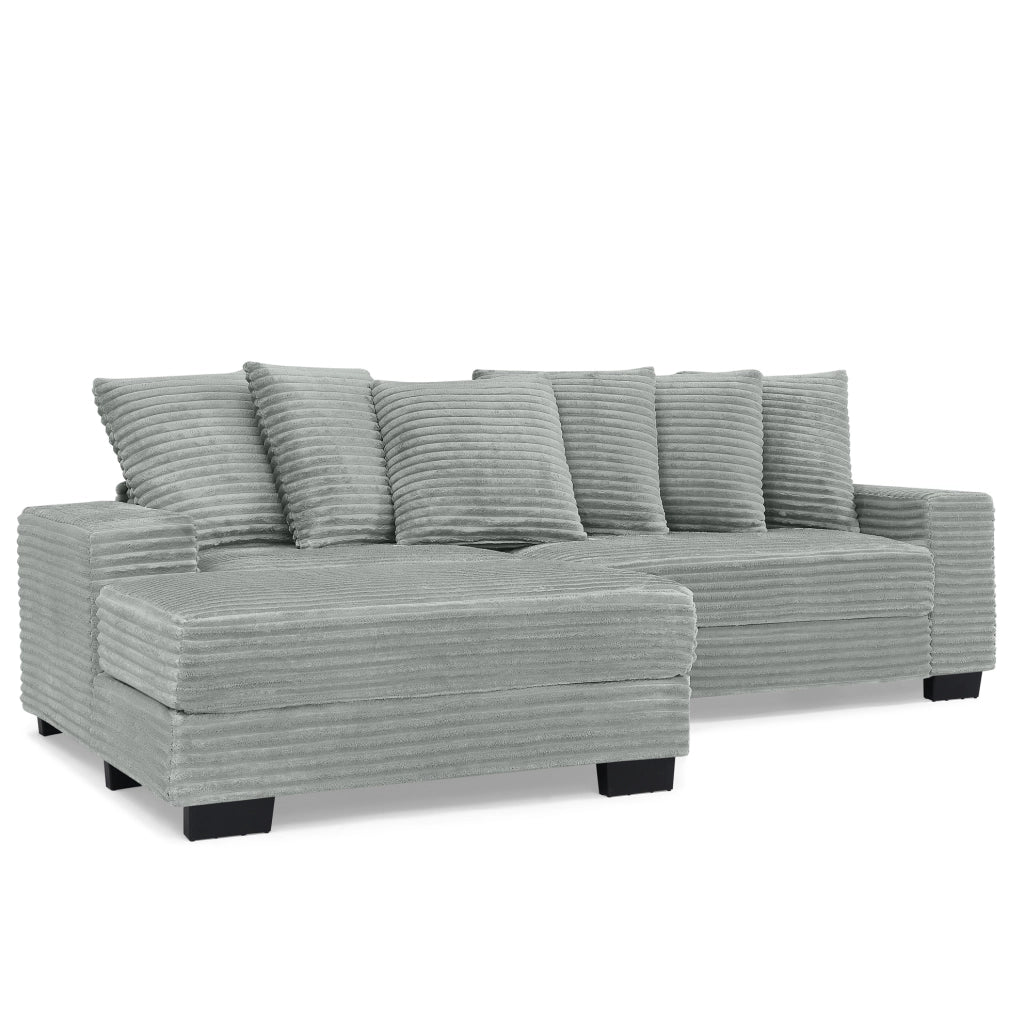 Divano angolare a L 4 posti 256;5 x 133;5 x 89 cm in corduroy grigio; con 6 cuscini