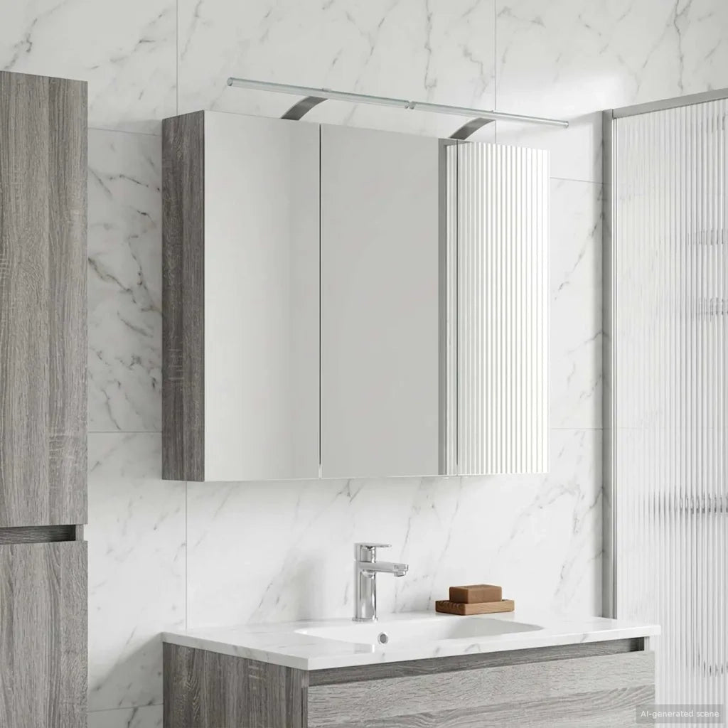 Mobiletto per specchio da Bagno | Armadio da bagno con lo scaffale Grigio Sonoma