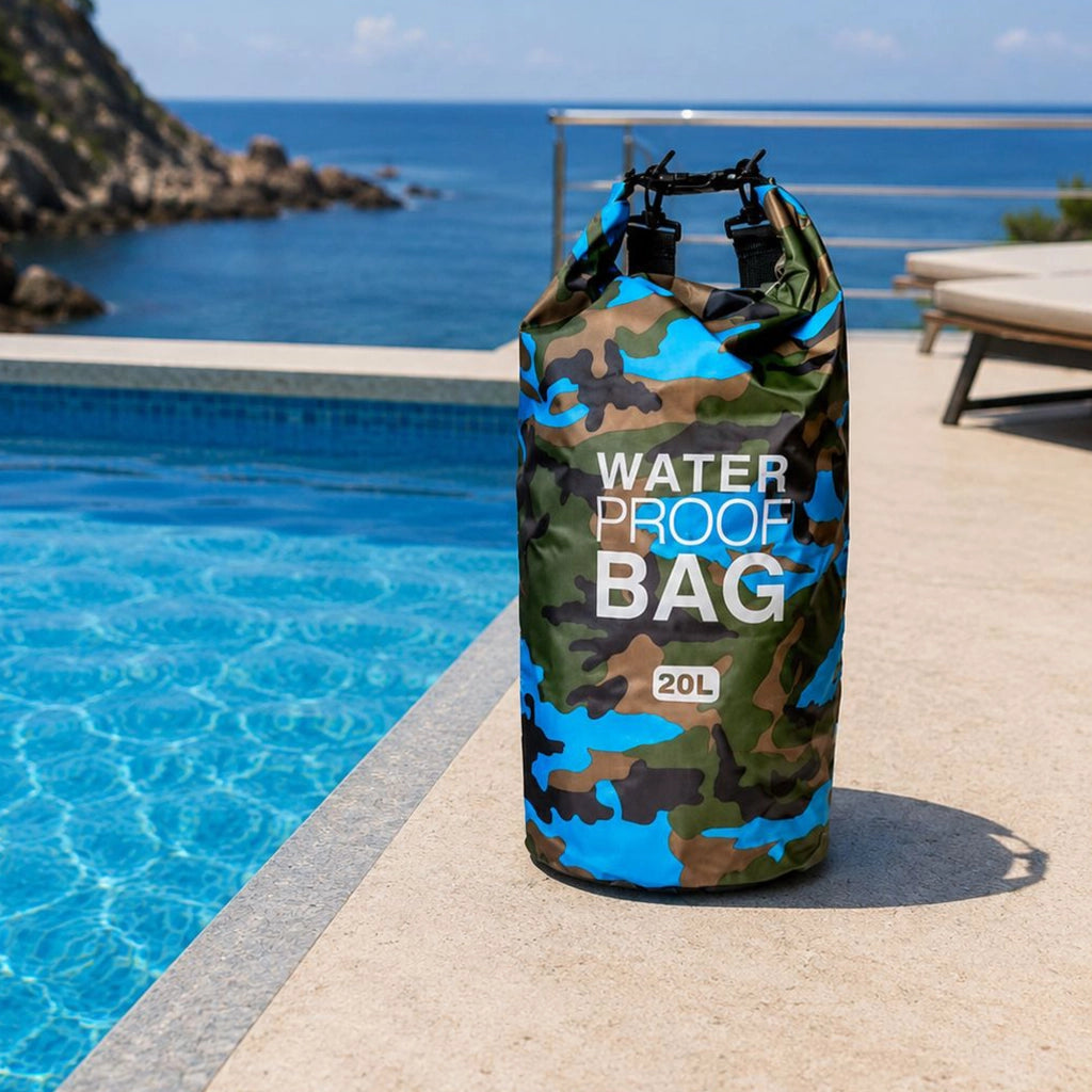 Semiha, Borsa Impermeabile Capacità 20 lt, blu Mimetica