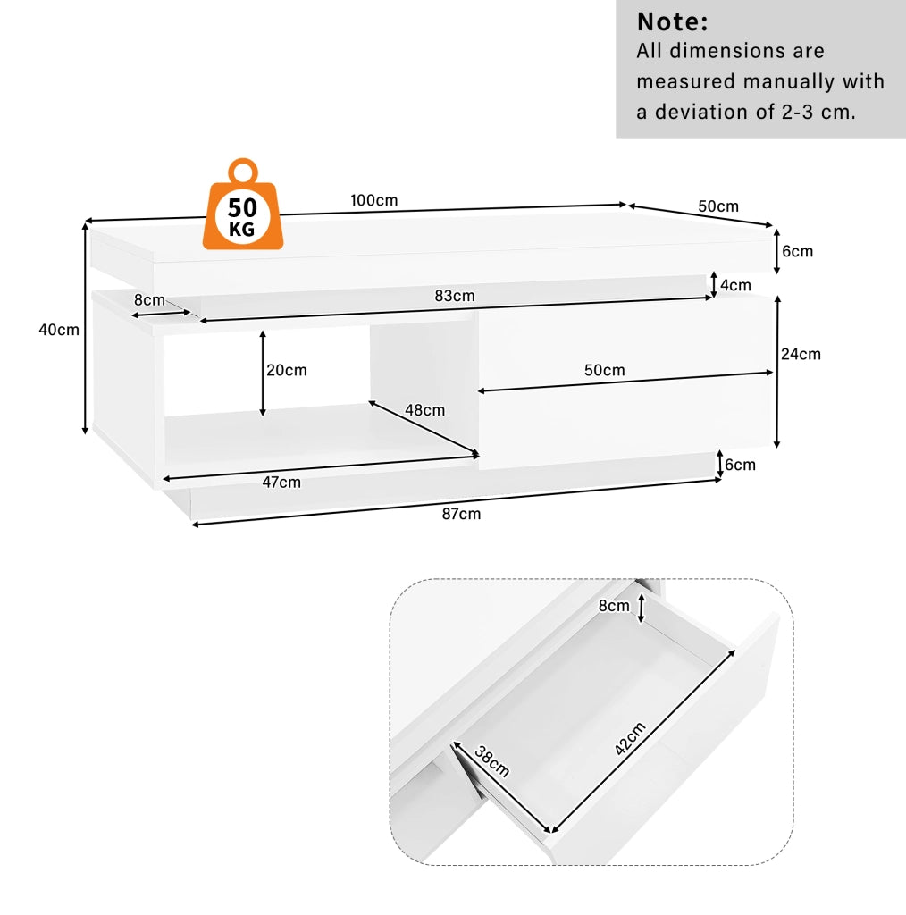 Set soggiorno con mobile TV 181 cm e tavolino da salotto LED bianco lucido HOMVRA