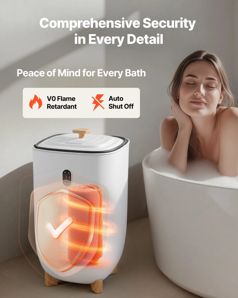 Scaldasalviette a Secchio 35 L Bianco con Schermo LED e Timer Regolabile E1672 per Casa e Bagno Pratico e Portatile
