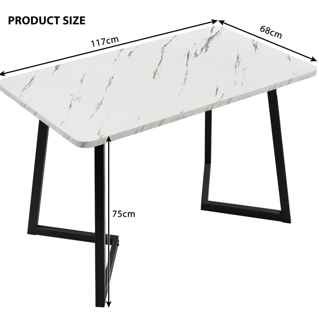 Set tavolo da pranzo rettangolare 117x68 cm con 4 sedie imbottite grigie