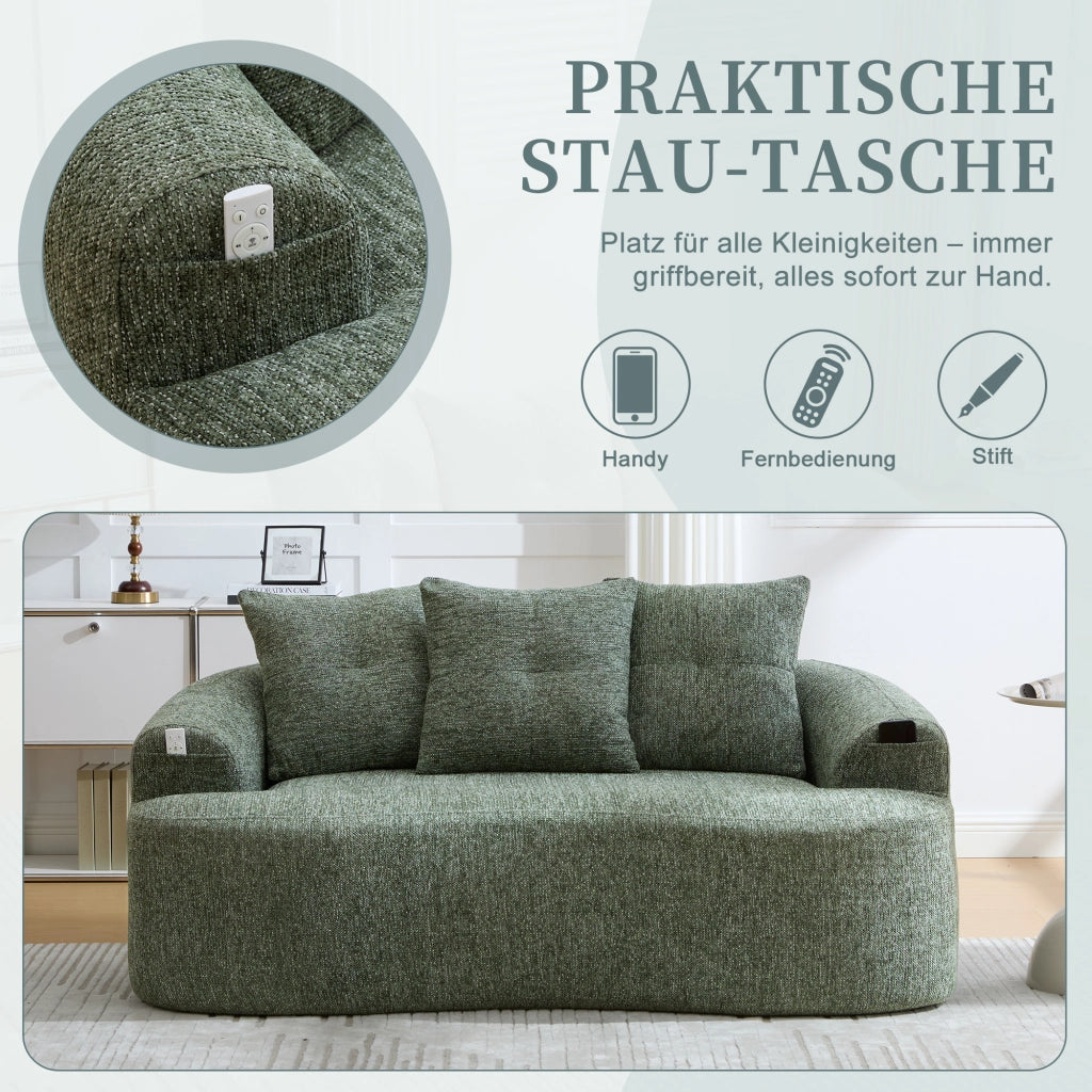 Divano dritto a 2 posti in ciniglia con seduta profonda; schiuma e molle insacchettate; verde 164 Ã— 92 Ã— 60 cm