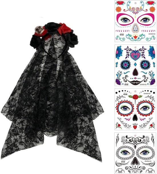 Cintura Dia de Los Muertos - Halloween/Karnaval - Cappello - Disegno del viso - Rosso/Nero - Design del calendario