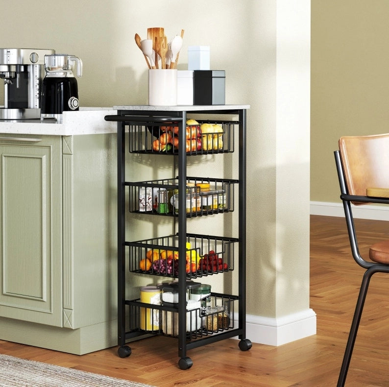 Carrello da cucina a 4 livelli 49,5 x 31 x 91 cm grigio chiaro in metallo con ruote