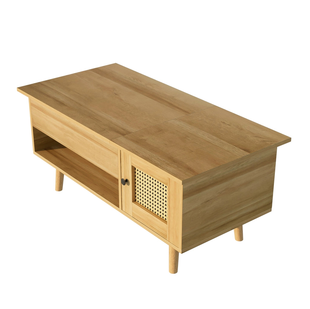 Tavolino da salotto con piano sollevabile 103x50 cm in legno e nero; con vano contenitore