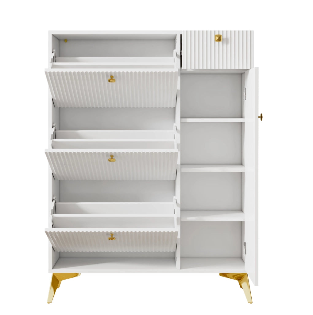 Scarpiera 90x25x121 cm con ripiani regolabili in truciolare e MDF bianca