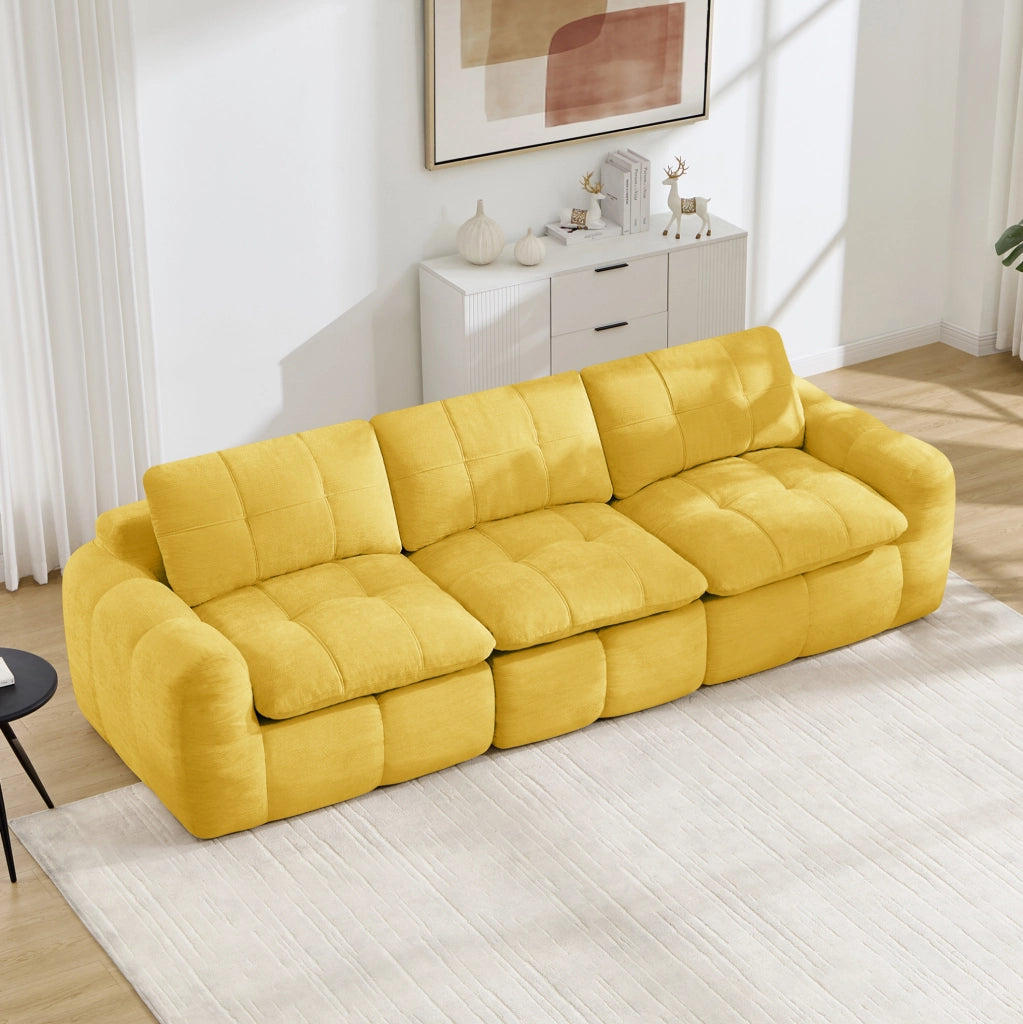 Divano modulare in chenille giallo, 264x97x68 cm, con moduli componibili