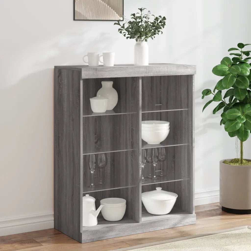 Credenza con Luci LED-Buffet-Armadio da cucina Grigio Sonoma 81x37x100 cm