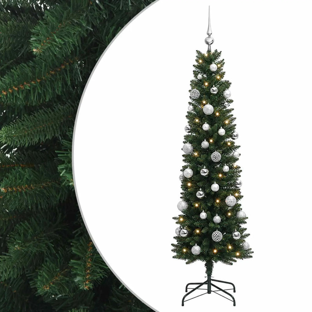 Albero di Natale Artificiale Slim con Palline 150 cm 150 LED 3466022