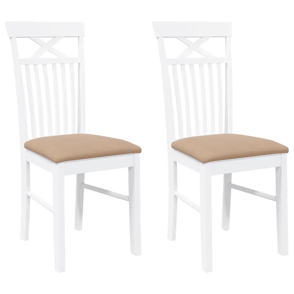 Sedie da Pranzo con Cuscini 2 pz Bianco Legno Massello di Hevea 4102416