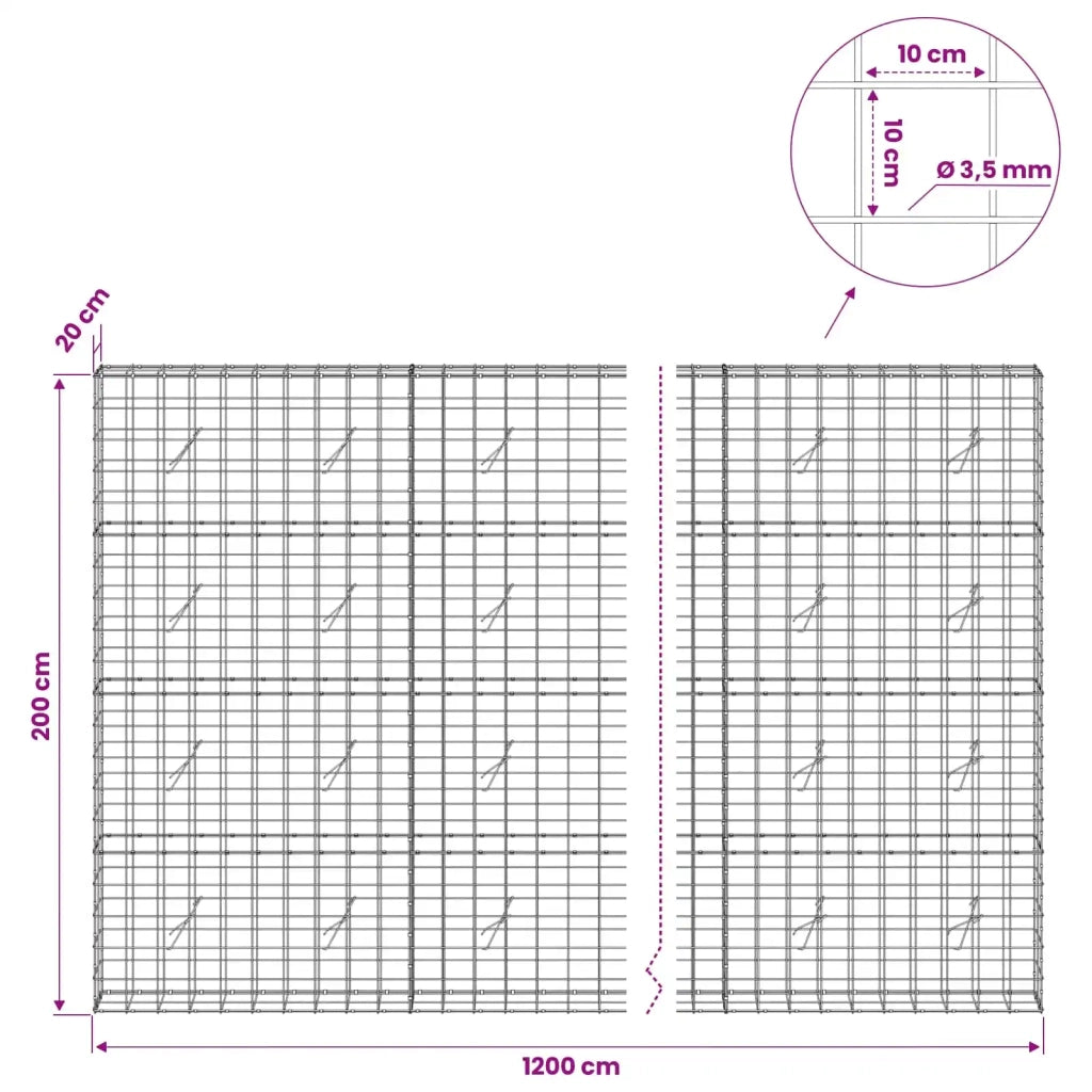 Gabione con Filo da 3,5 mm e Rete da 10x10 cm 1200x20x200 cm 3463170