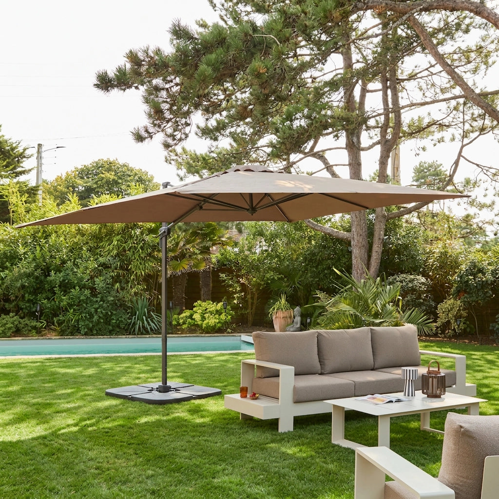 Ombrellone rettangolare decentrato, 3x4m, beige