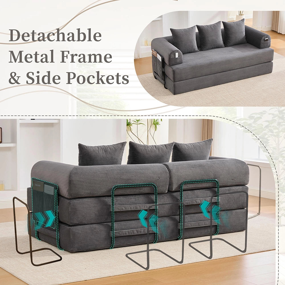 Divano pieghevole - Xylo - Struttura metallica, 3 cuscini, grigio scuro