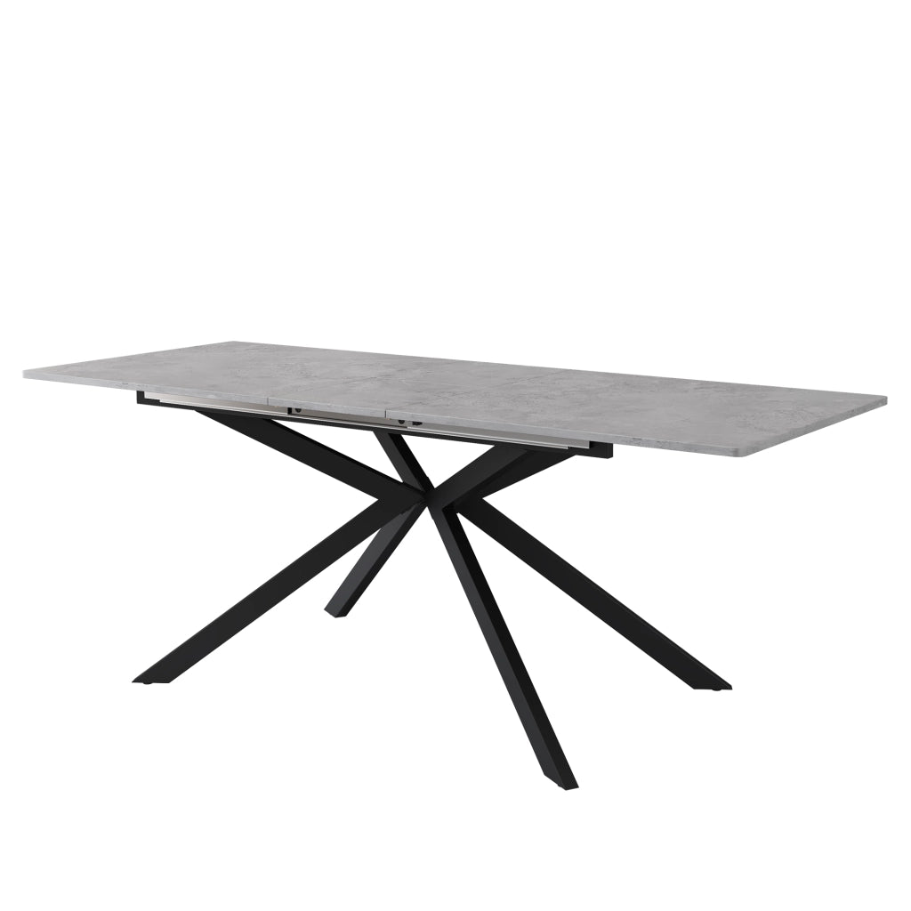 Tavolo da pranzo allungabile in MDF nero e grigio con gambe incrociate, versatile e moderno
