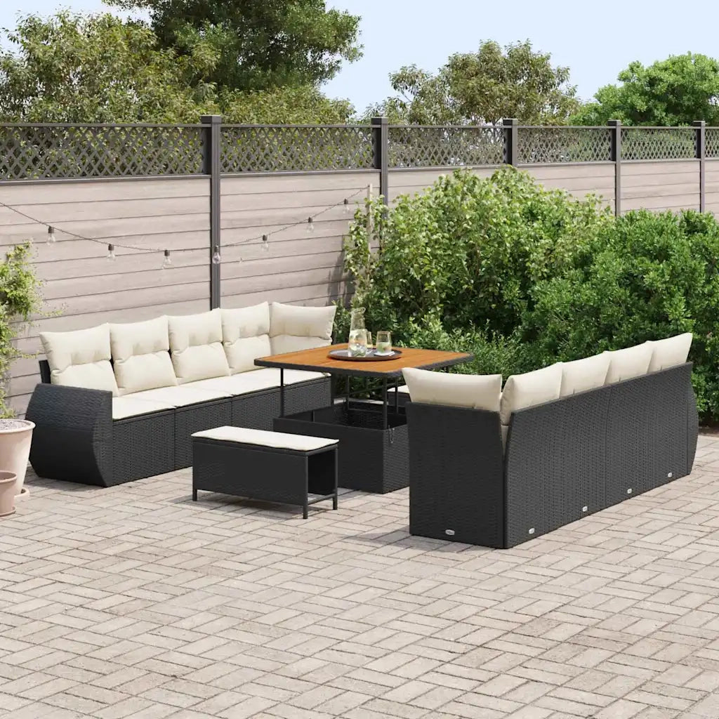 Set Divano da Giardino con cuscino 11 pcs Nero polyrattan