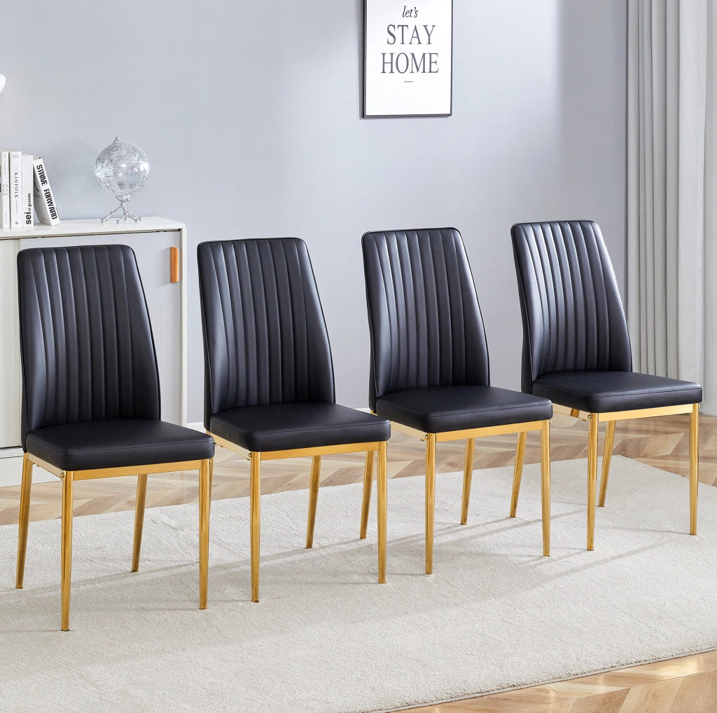 Set di 4 sedie da sala da pranzo 43 x 42,5 x 92,5 cm in similpelle nera e oro