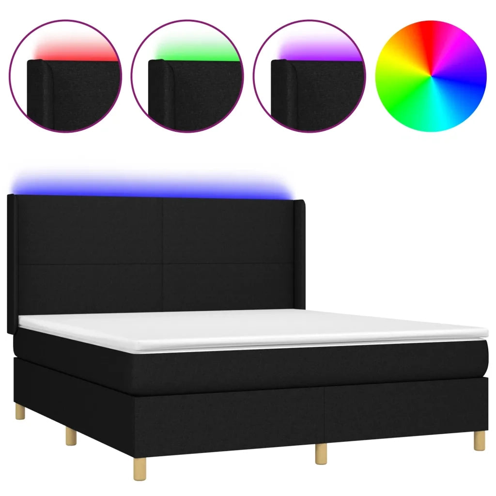 Letto a Molle con Materasso e LED Nero 160x200 cm in Tessuto 3138727