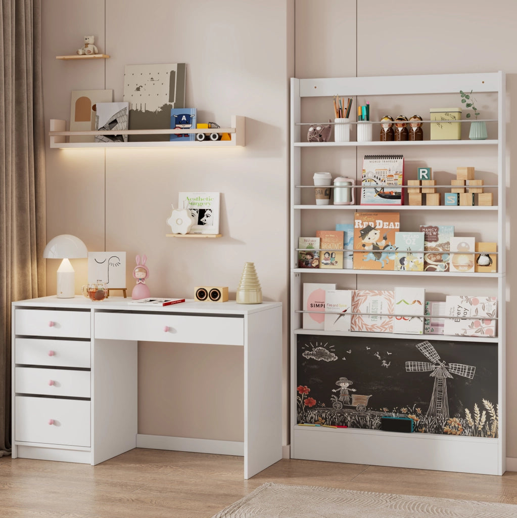 Libreria a 4 Ripiani con Lavagna Nera, Salvaspazio 100x10x180 cm per Cameretta